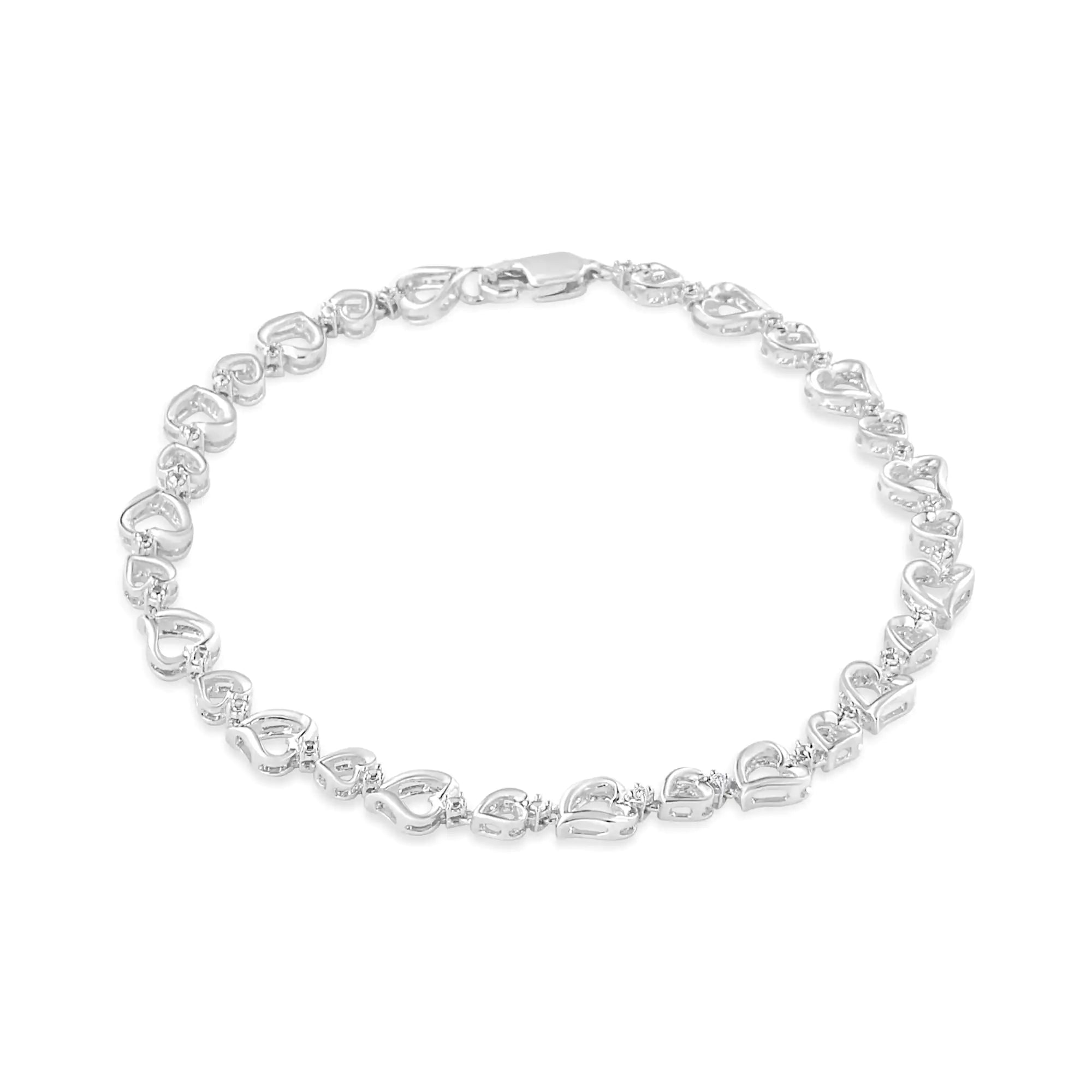 Prong Set Diamond Accent Alternating Heart Link Bracelet