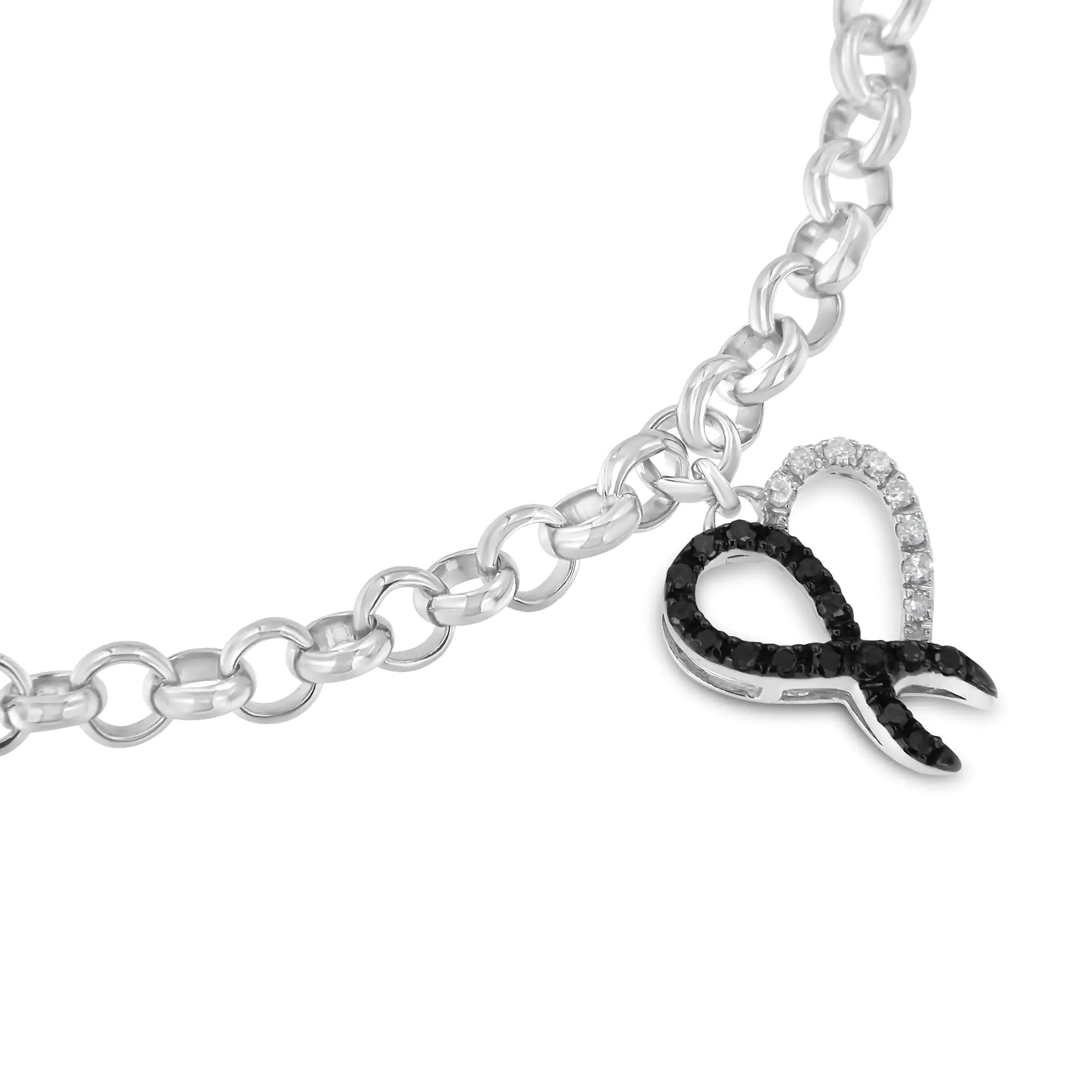 Sterling Silver 1/6ct TDW Diamond Heart Charm Bracelet (Black, I2-I3)