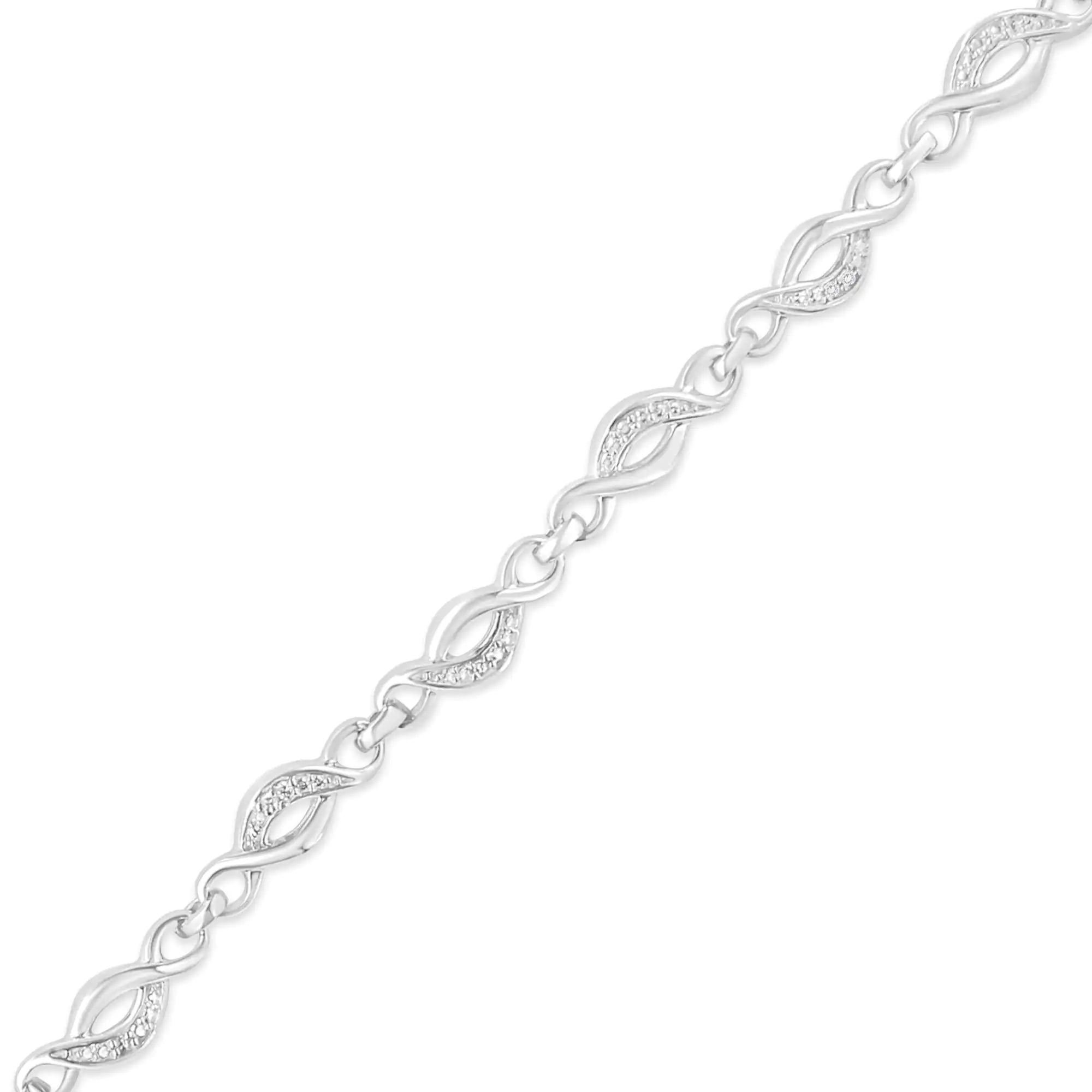 Sterling Silver Prong Set Diamond Accent Curved Spiral Link Bracelet