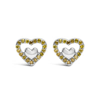 925 Sterling Silver 1/6 Cttw Diamond Open Double Heart Stud Earrings