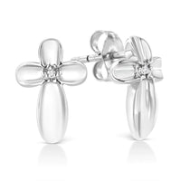 Prong Set Diamond Accent Floral Cross Stud Earring