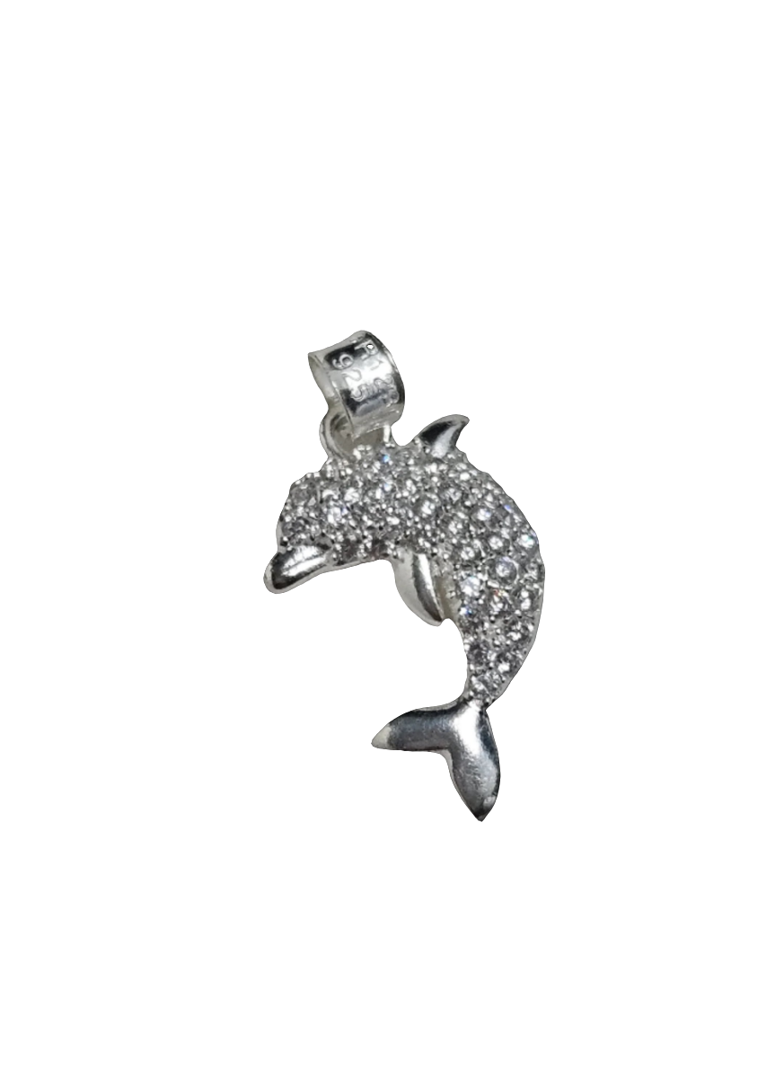 Cubic Zirconia Sterling Silver Dolphin Pendant