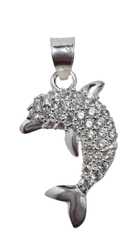 Cubic Zirconia Sterling Silver Dolphin Pendant