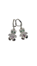 Cubic Zirconia Sterling Silver Bear Earrings