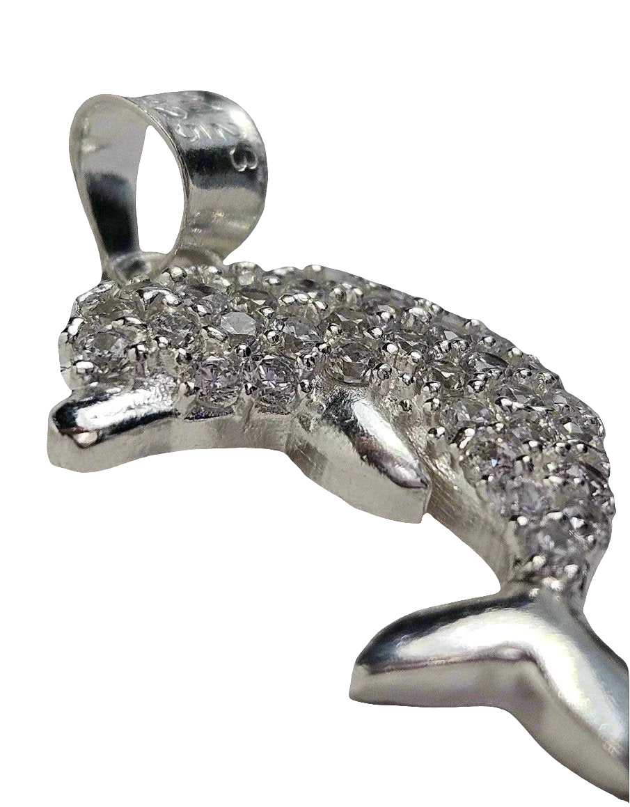 Cubic Zirconia Sterling Silver Dolphin Pendant 