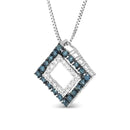 925 Sterling Silver 1/2 Cttw Treated Blue and White Diamond Double Rhombus 18" Pendant Necklace (Blue/I-J Color, I2-I3 Clarity)