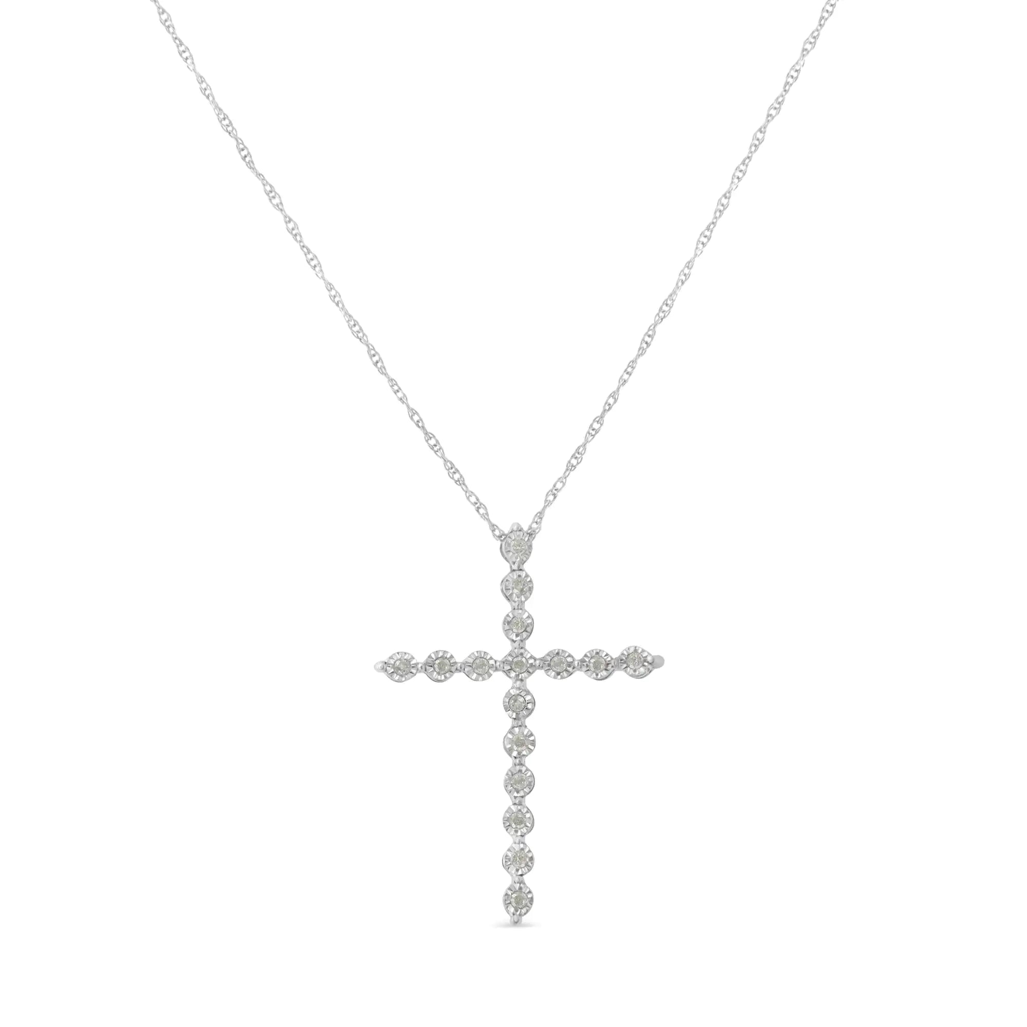 Brilliant-Cut Diamond Miracle-Set Shared Prong Cross Pendant Necklace