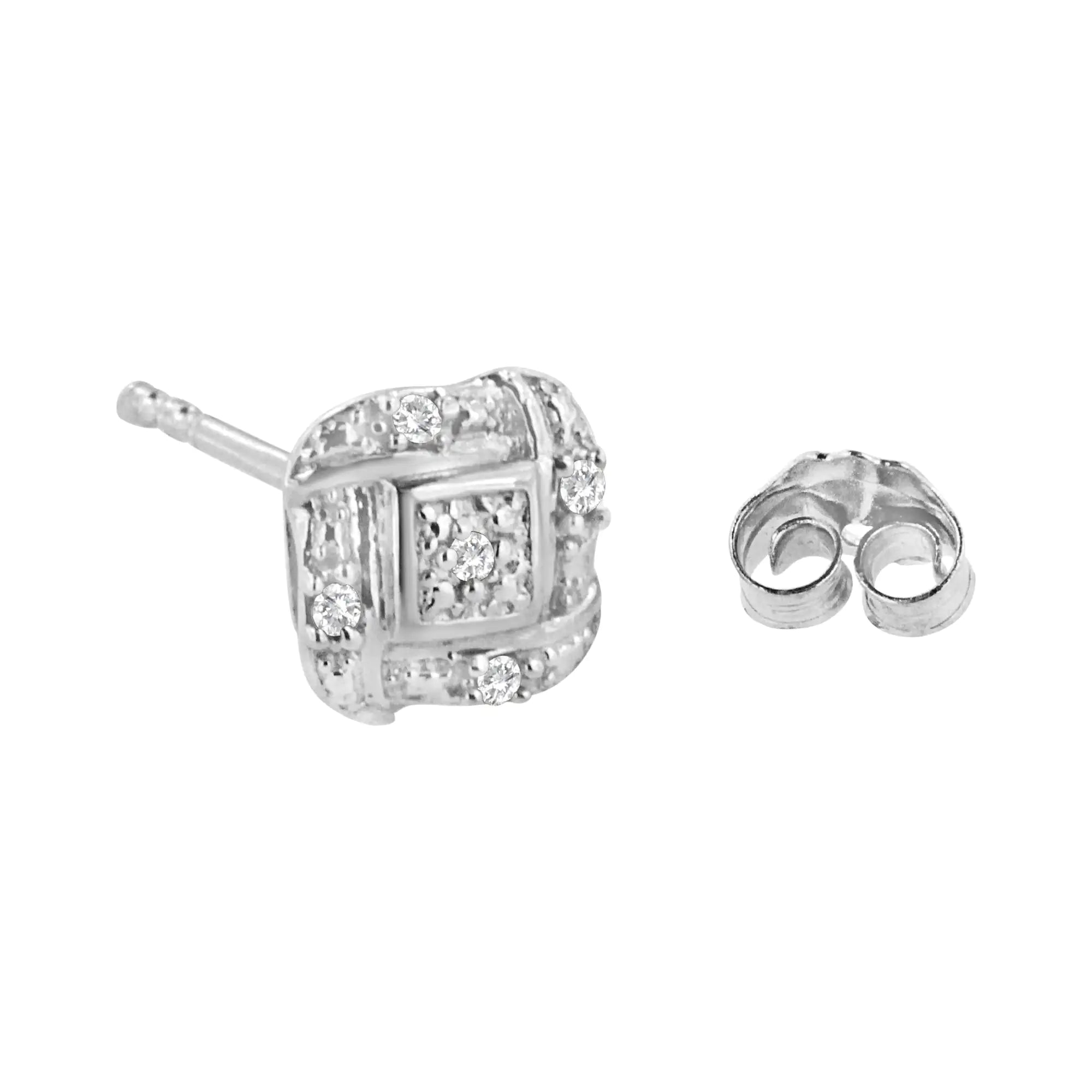  Round-Cut Diamond Accent Swirl Square Knot Stud Earrings 