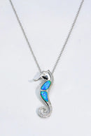 Opal Seahorse 925 Sterling Silver Necklace  