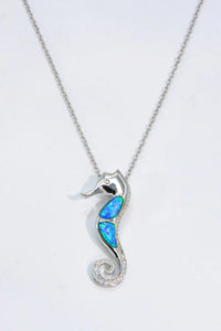 Opal Seahorse 925 Sterling Silver Necklace  