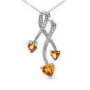 925 Sterling Silver 3-Stone Heart Shape Citrine and Diamond Accent Spiral Drop 18" Pendant Necklace (H-I Color, SI1-SI2 Clarity)