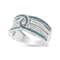 925 Sterling Silver 1/2 Cttw White and Blue Color Treated Diamond Band Ring (H-I Color, I1-I2 Clarity)