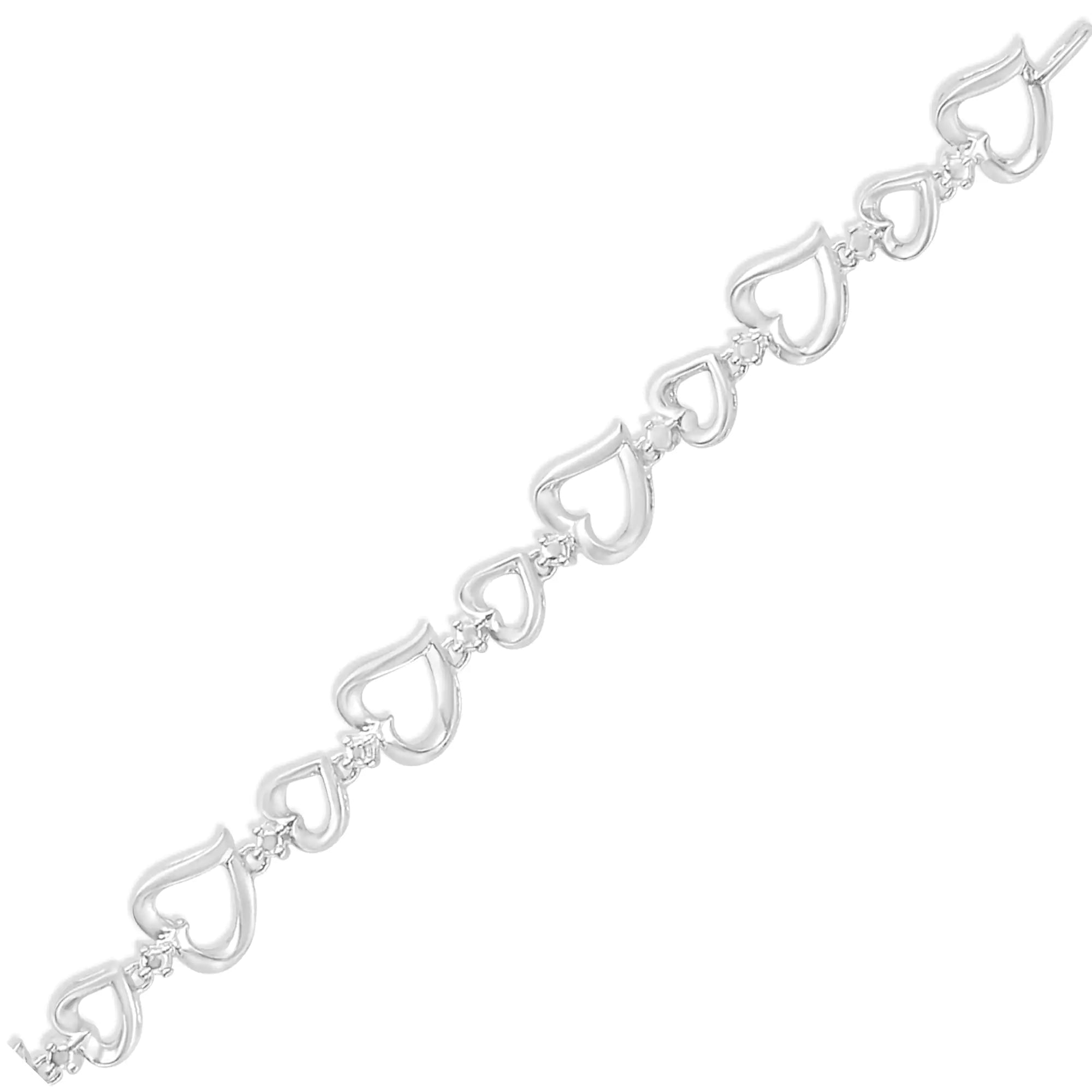 Prong Set Diamond Accent Alternating Heart Link Bracelet