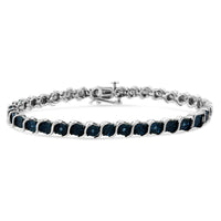 925 Sterling Silver 1/10 Cttw Miracle-Set Treated Blue Color Diamond Miracle Plate "S" Link Tennis Bracelet (Blue Color, I2- I3 Clarity) - 7.25"