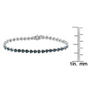 Black Rhodium over .925 Sterling Silver 1.0 Cttw Miracle Set Diamond Heart-Link 7" Tennis Bracelet (Blue Color, I2-I3 Clarity)