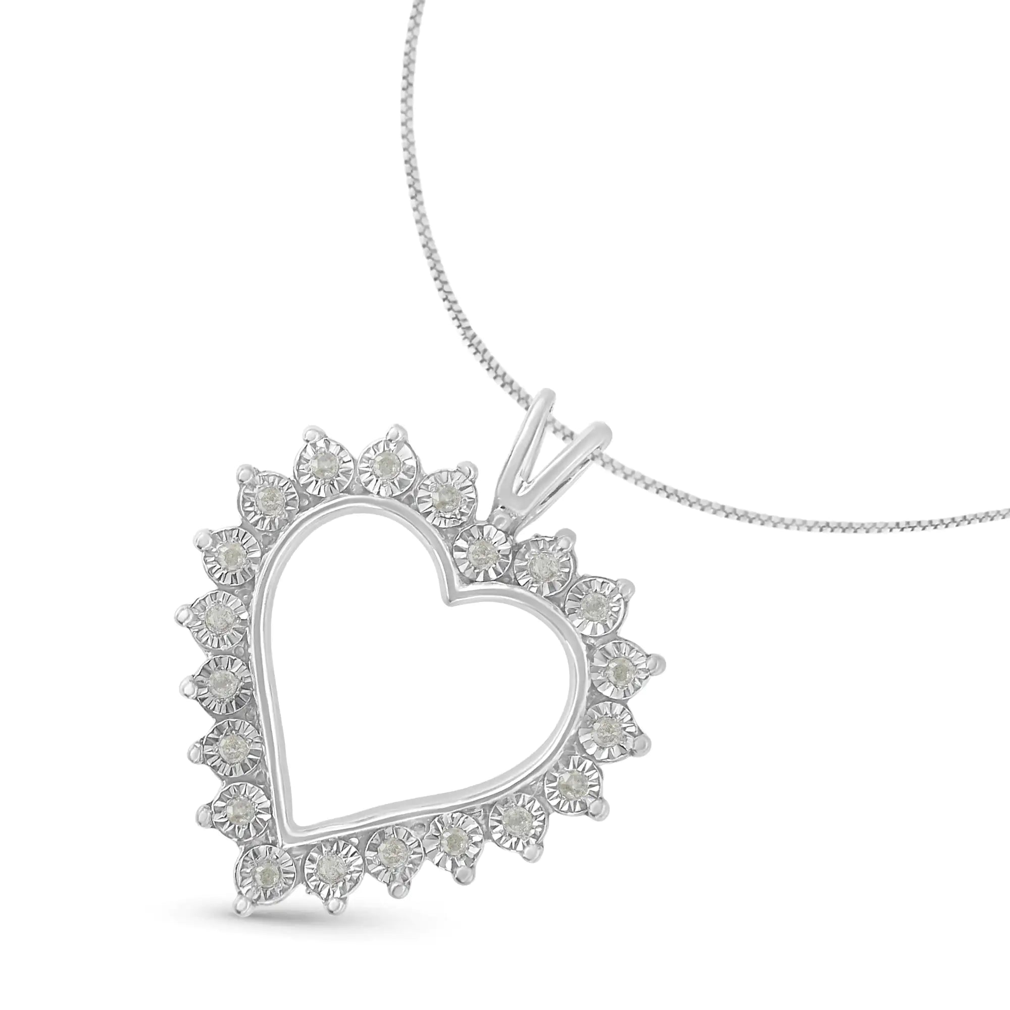 1/10 cttw 3-Prong Diamond Open Heart Pendant Necklace - 18” 