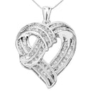 925 Sterling Silver 1 1/4 Cttw Round Diamond Openwork Ribbon Weave Heart Pendant 18" Necklace (I-J Color, I3 Clarity)