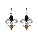 925 Sterling Silver Marquise Cut Onyx and Citrine with Diamond Accent Fleur De Lis Drop Stud Earrings (H-I Color, SI1-SI2 Clarity)