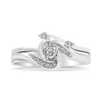 925 Sterling Silver 1/10 Cttw Diamond Swirl and Bypass Bridal Set Ring and Band (I-J Color, I3 Clarity)