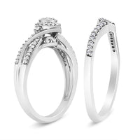 925 Sterling Silver 1/3 Cttw Composite Diamond Frame Bypass Bridal Set Ring and Band (I-J Color, I2-I3 Clarity)