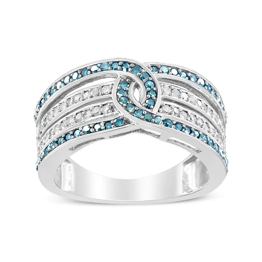 925 Sterling Silver 1/2 Cttw White and Blue Color Treated Diamond Band Ring (H-I Color, I1-I2 Clarity)