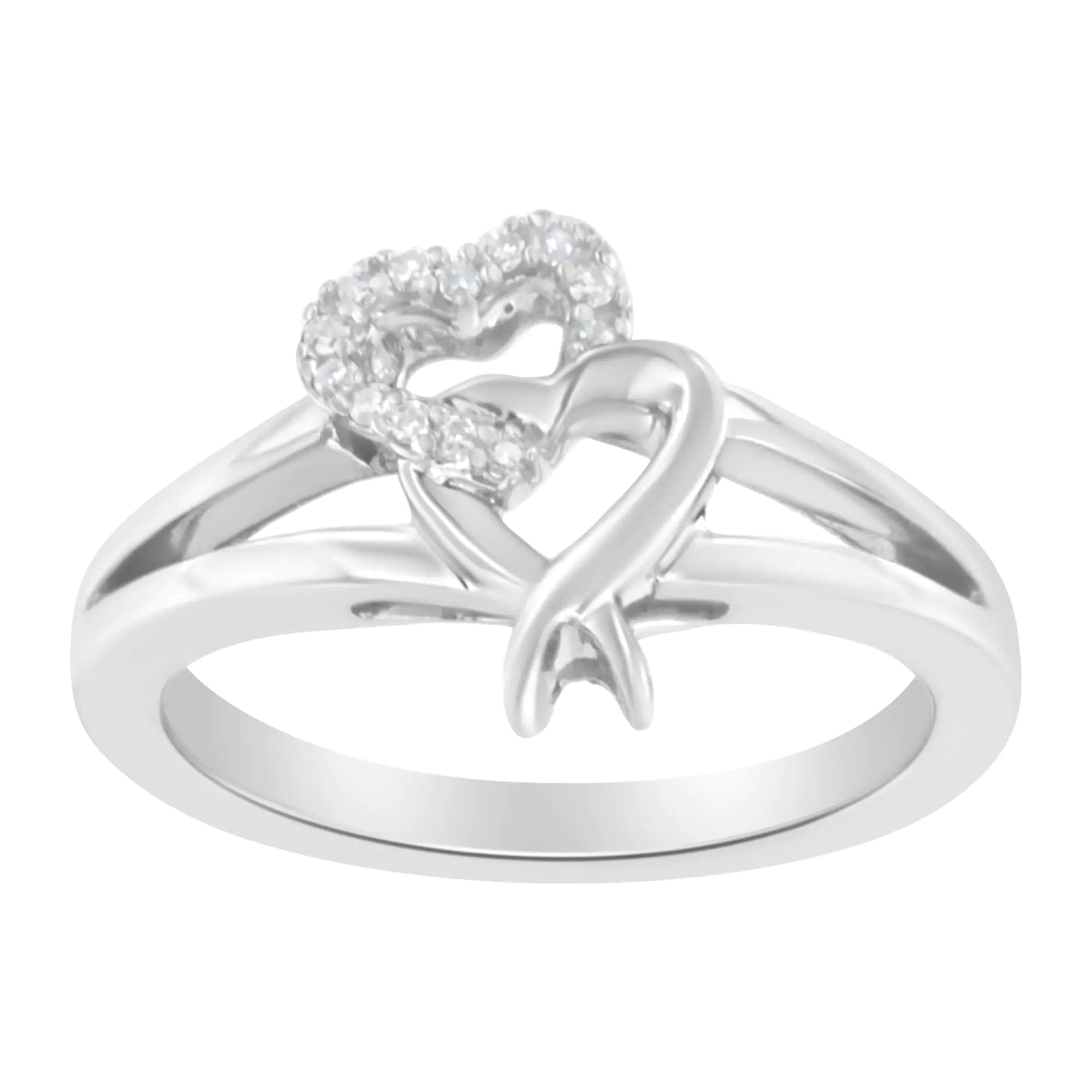 925 Sterling Silver Diamond Heart Accent Ring