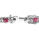 925 Sterling Silver Created Heart Shape Red Ruby and White Diamond Accent Link Bracelet (I-J Color, I3 Clarity)- 7.25" Inches