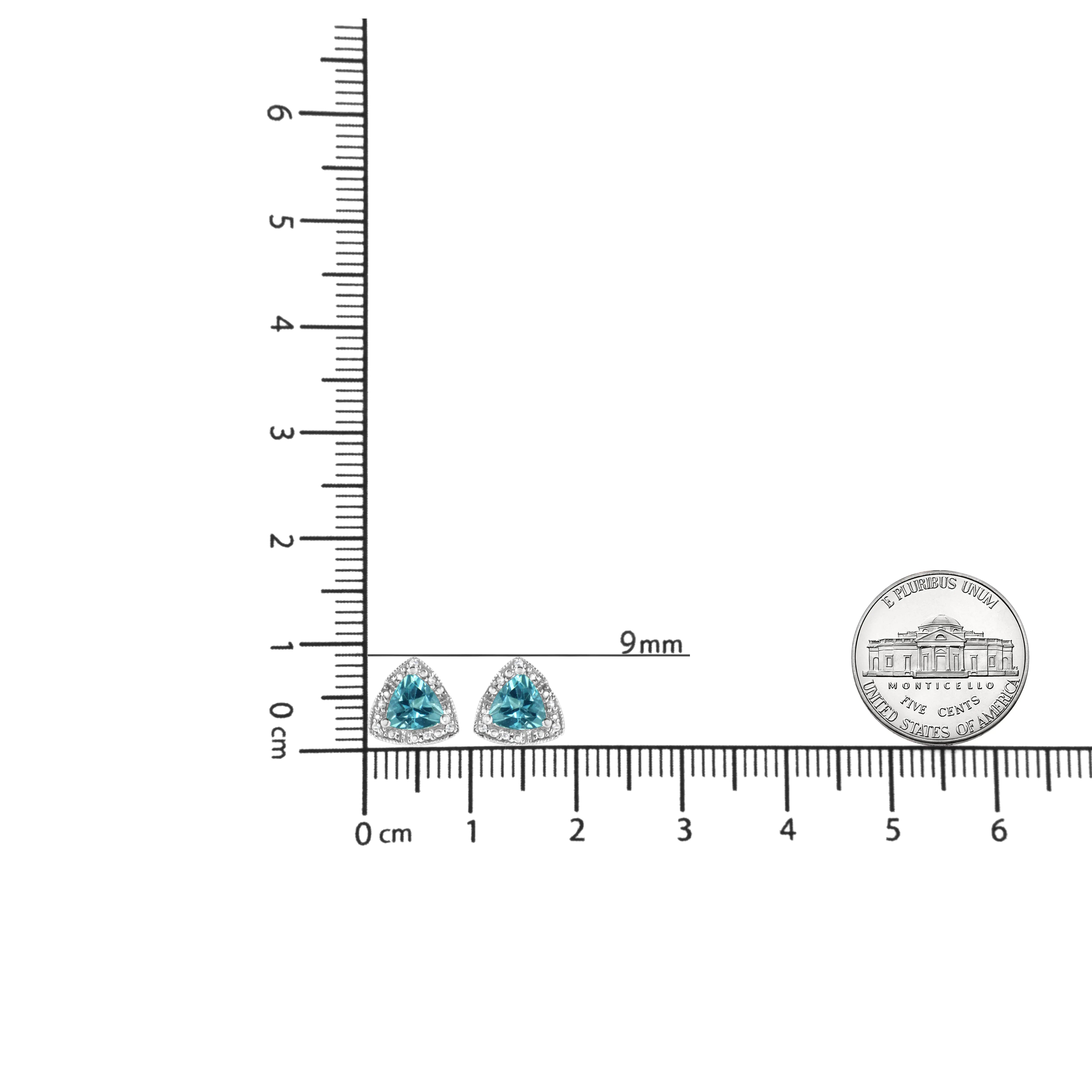 925 Sterling Silver 6x6 mm Trillion Cut Blue Topaz Gemstone and Diamond Accent Stud Earring (I-J Color, I1-I2 Clarity)