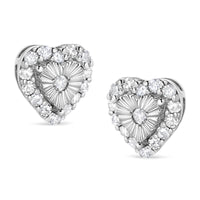 925 Sterling Silver 1/3 Cttw Miracle Set Round-Cut Diamond Heart Stud Earring (I-J Color, I2-I3 Clarity)