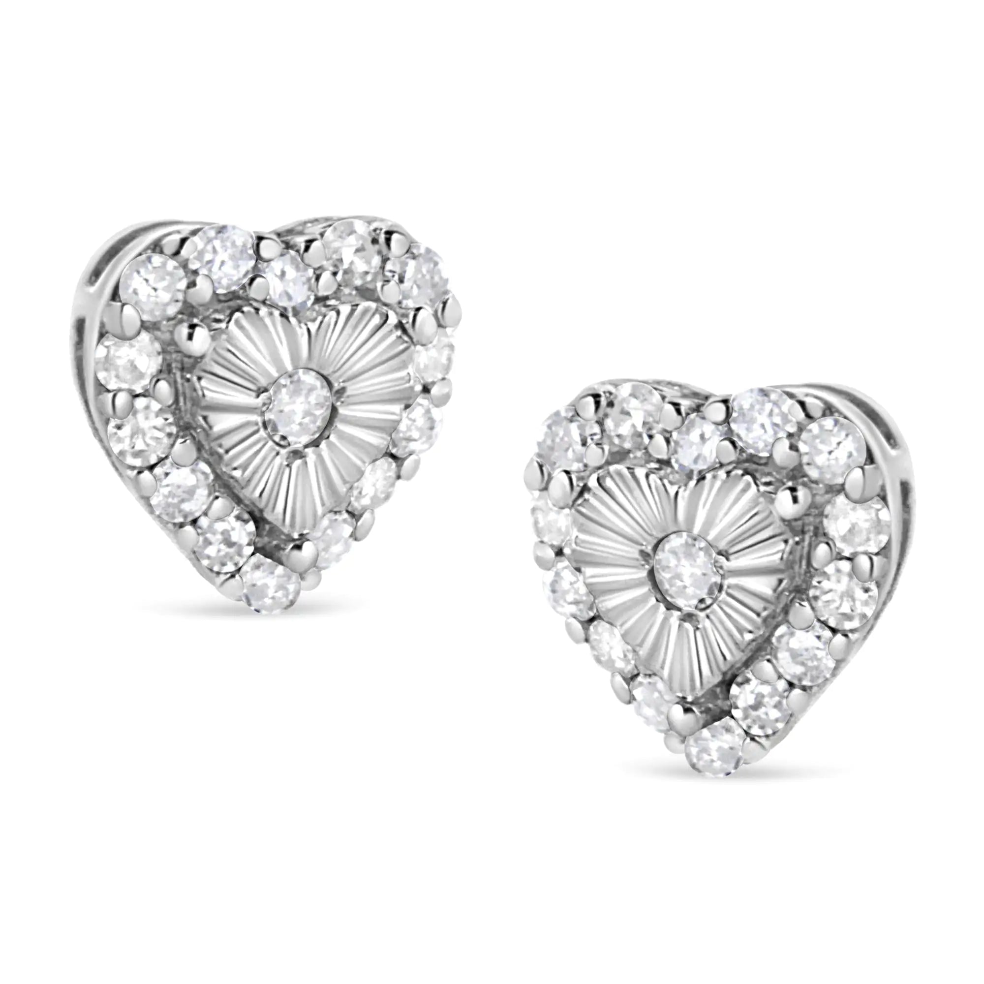 925 Sterling Silver 1/3 Cttw Miracle Set Round-Cut Diamond Heart Stud Earring (I-J Color, I2-I3 Clarity)