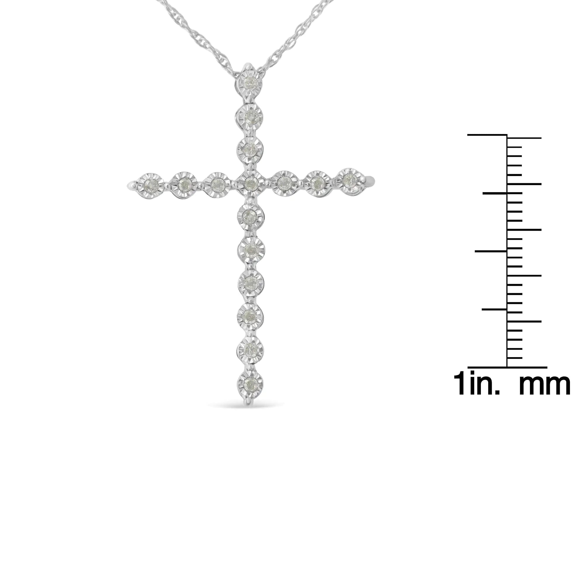 Brilliant-Cut Diamond Miracle-Set Shared Prong Cross Pendant Necklace