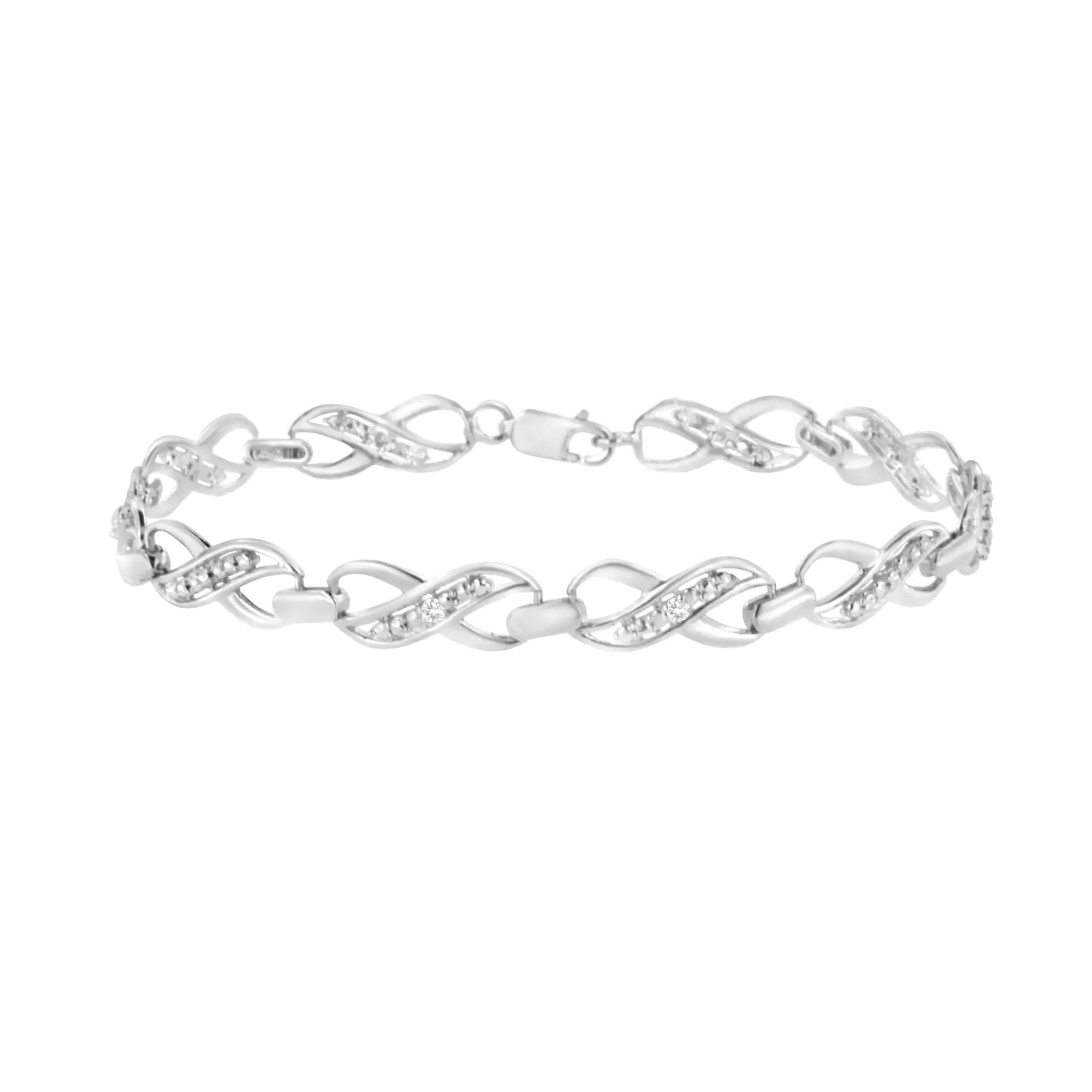 Prong Set Diamond Accent Ribbon and Infinity Link Bracelet