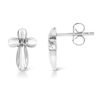 Prong Set Diamond Accent Floral Cross Stud Earring