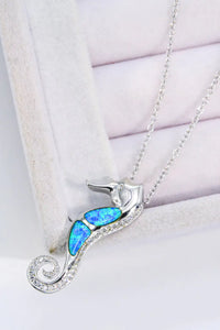 Opal Seahorse 925 Sterling Silver Necklace  