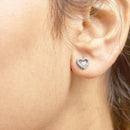 925 Sterling Silver 1/6 Cttw Diamond Open Double Heart Stud Earrings