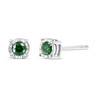 Rose Cut Treated Green Diamond Solitaire Stud Earrings