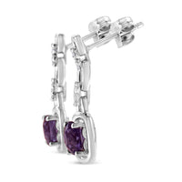 925 Sterling Silver 6x6MM Cushion Shaped Natural Purple Amethyst and Diamond Accent Drop and Dangle Earrings (I-J Color, I1-I2 Clarity)