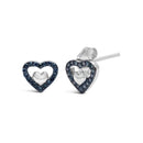 925 Sterling Silver 1/6 Cttw Diamond Open Double Heart Stud Earrings