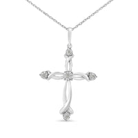 925 Sterling Silver Round Cut Diamond Accent Cross Pendant Necklace