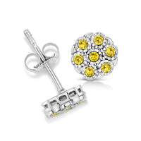 925 Sterling Silver 1/4 Cttw Color Diamond Cluster Flower Earrings