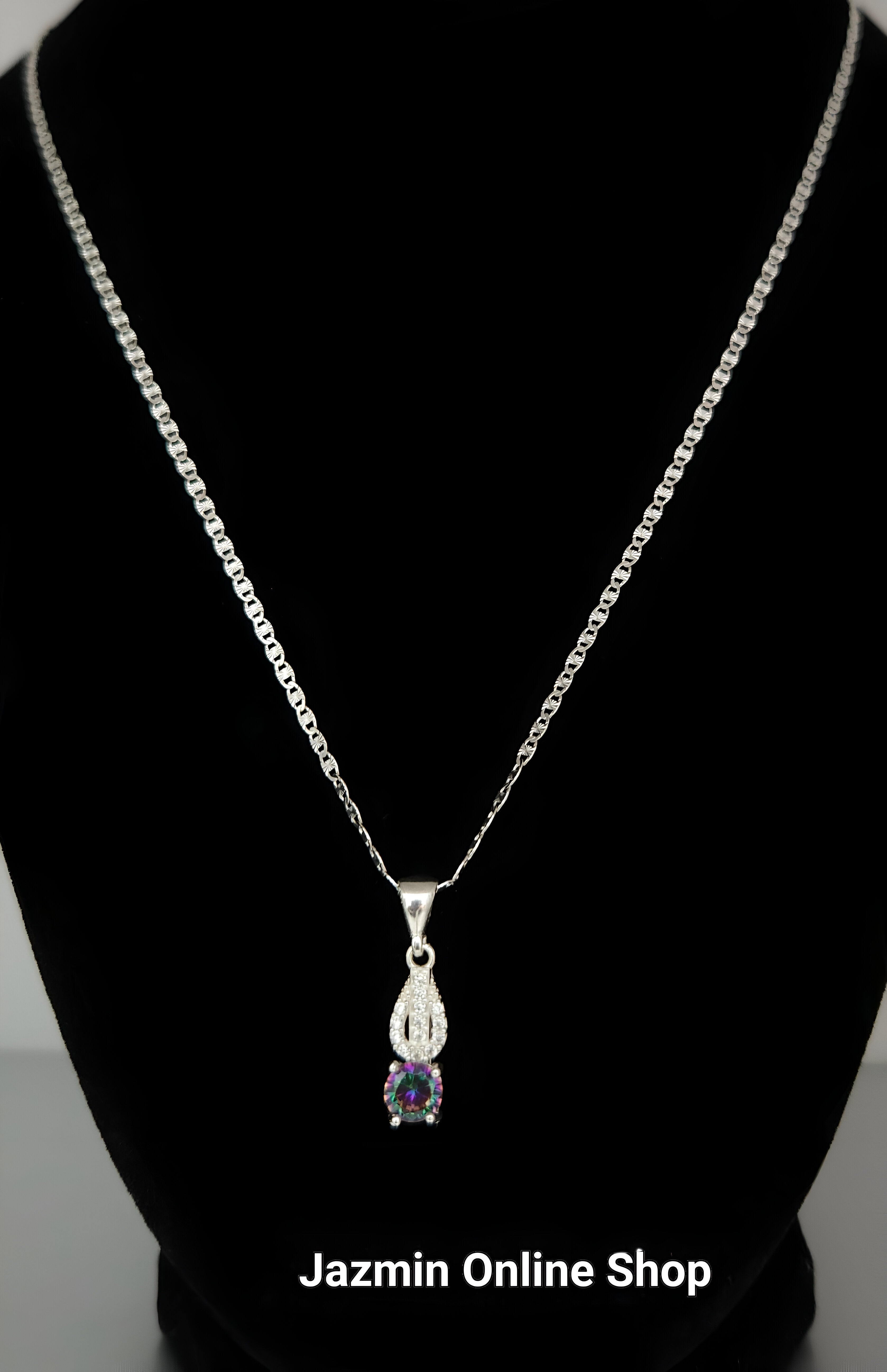 925 Sterling Silver Mystic Topaz Cubic Zirconia Crystal Pendant