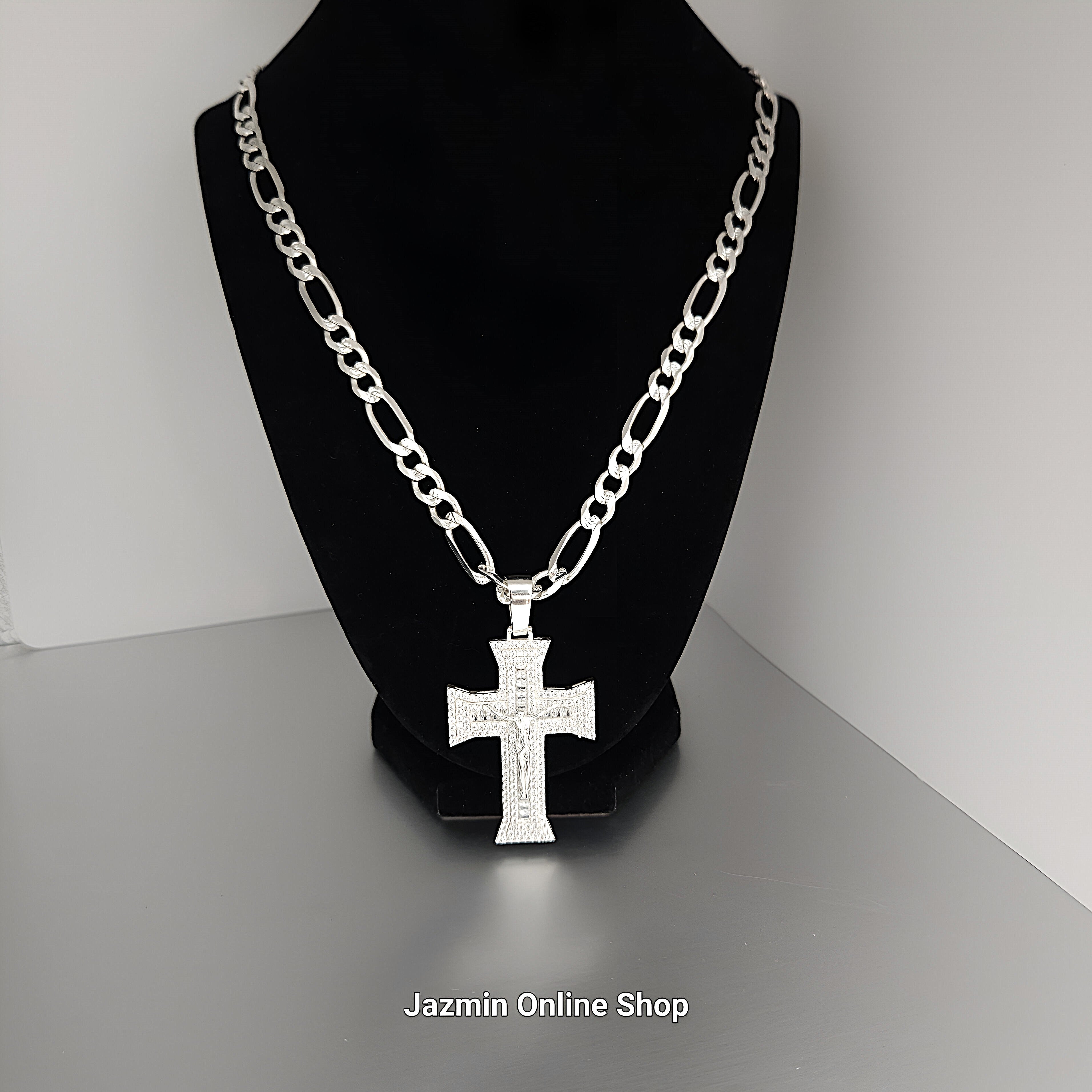 Men's Sterling Silver Faux Diamond-Embellished Crucifix Pendant