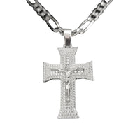 Men's Sterling Silver Faux Diamond-Embellished Crucifix Pendant