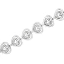 925 Sterling Silver 1/4 Cttw Round-Cut Diamond Double Heart Link Bracelet (I-J Color, I2-I3 Clarity) - 7.25" Inches