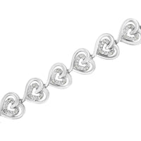 925 Sterling Silver 1/4 Cttw Round-Cut Diamond Double Heart Link Bracelet (I-J Color, I2-I3 Clarity) - 7.25" Inches