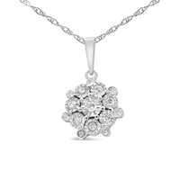 .925 Sterling Silver 1/4 cttw Diamond Floral Cluster Pendant Necklace 