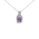 925 Sterling Silver 9x7mm Oval Purple Amethyst and Round Diamond Accent Fashion Drop Pendant 18 Inch Necklace (I-J Color, I1-I2 Clarity)