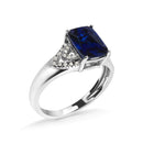 925 Sterling Silver 9X7 mm Cushion Cut Blue Sapphire and White Diamond Step up Engagement Ring (I-J Color, I3 Clarity)