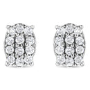 Round Diamond Oval Shaped Cluster Stud Earrings 