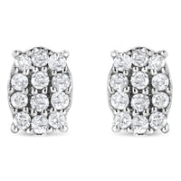 Round Diamond Oval Shaped Cluster Stud Earrings 